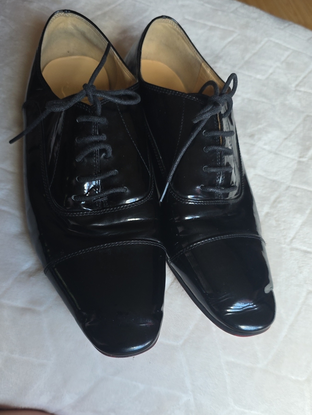Christian Louboutin Black Patent Leather Cap-Toe Oxfords